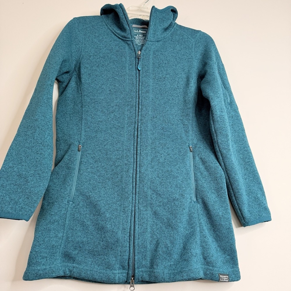 LL Bean Sweater Fleece‎ Jacket Women's SZ- S Petite deep blue-green Full Zip - Picture 12 of 16